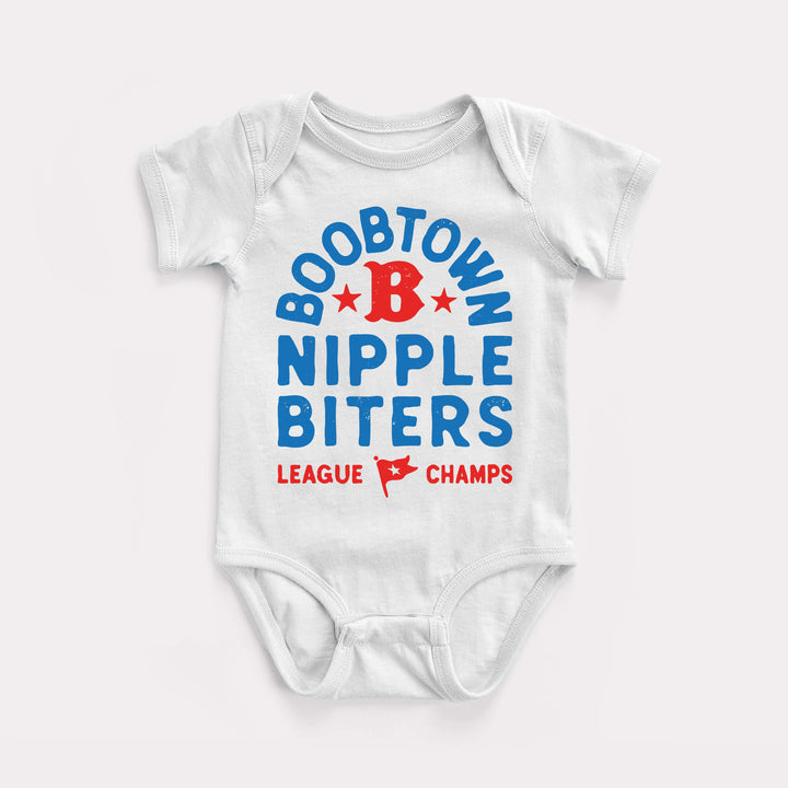Boobtown Nipple Biters Baby Bodysuit